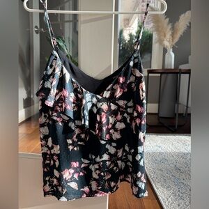 Aqua Floral Spaghetti Strap Textured Top - Dark Forest Green